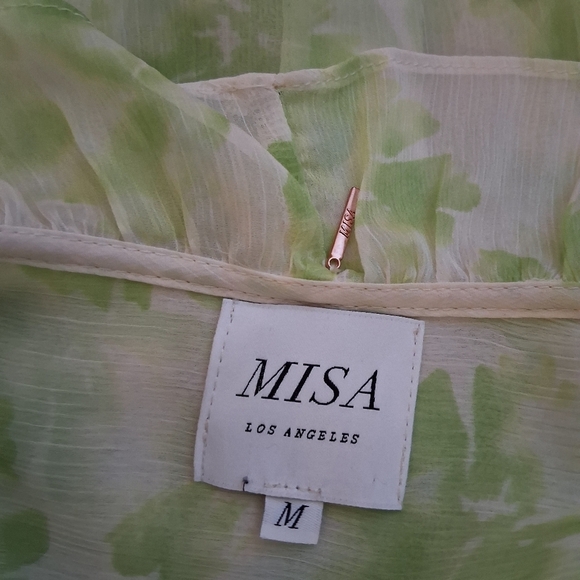 Misa Los Angeles Green Floral Ruffle Blouse Size Medium - Picture 3 of 12